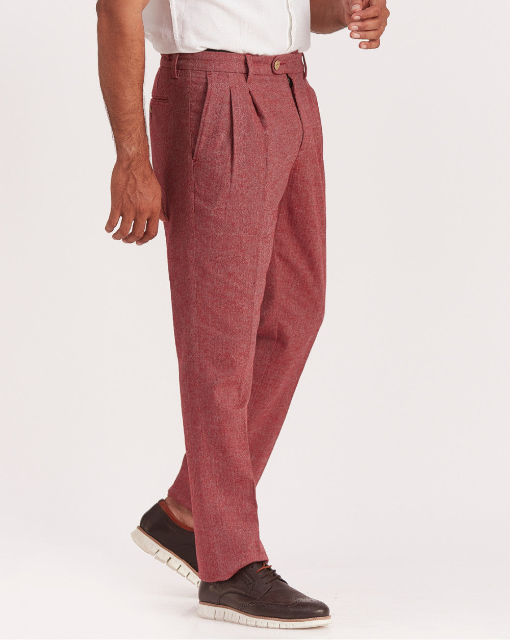 Double Pleated Relaxed Fit Trousers - Maroon