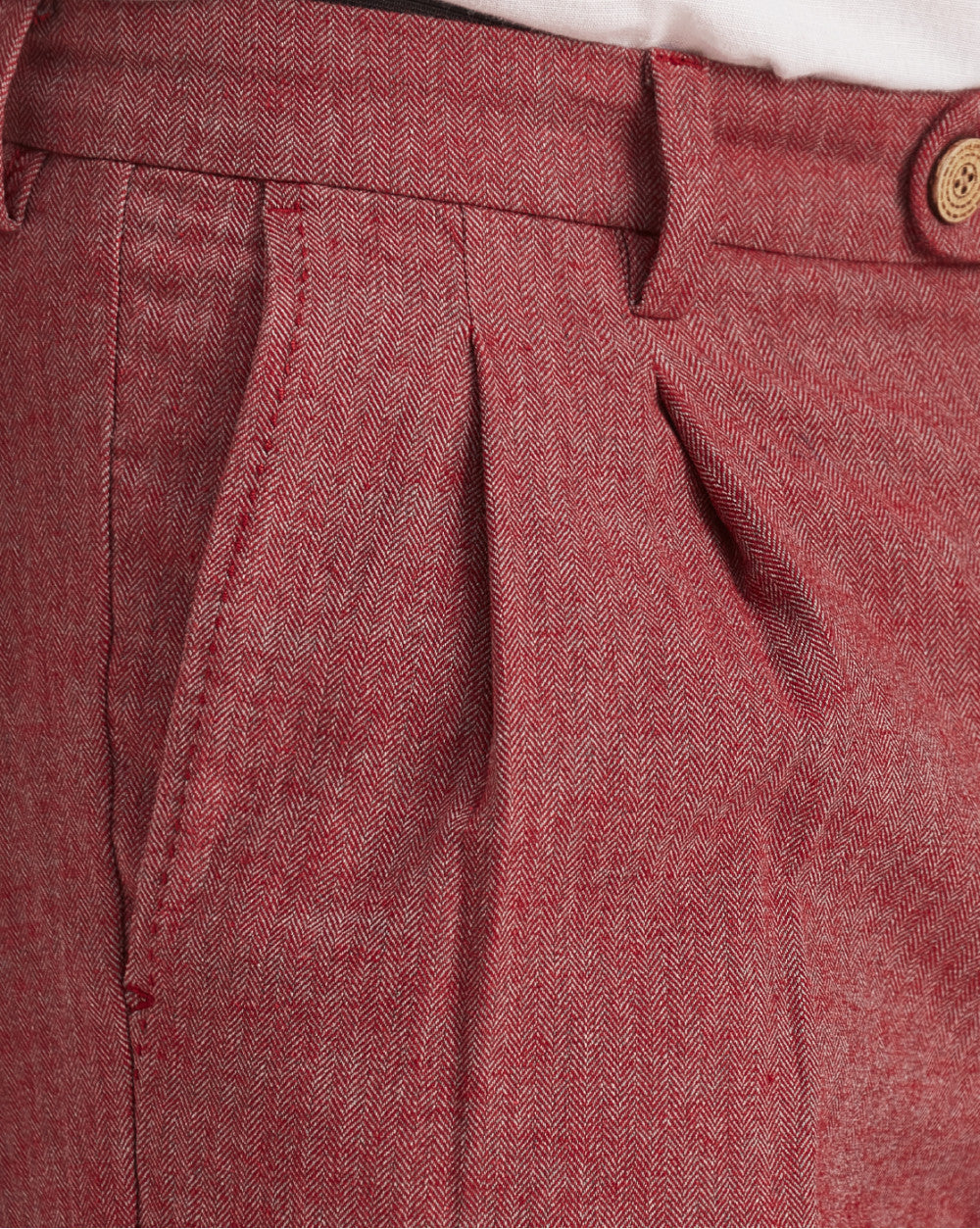 Double Pleated Relaxed Fit Trousers - Maroon
