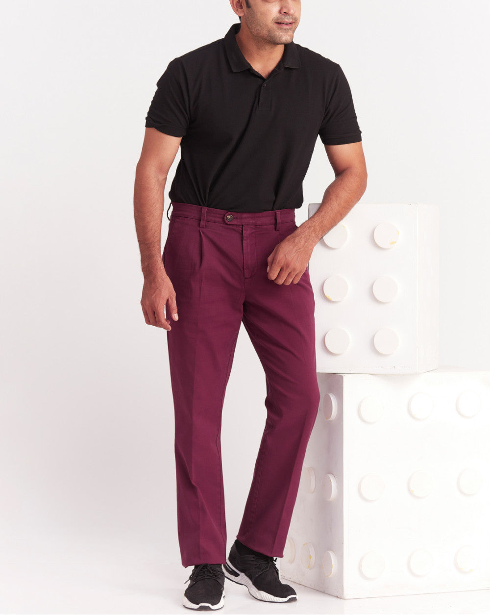 Single Pleated Relaxed Fit Garment Dyed - Maroon