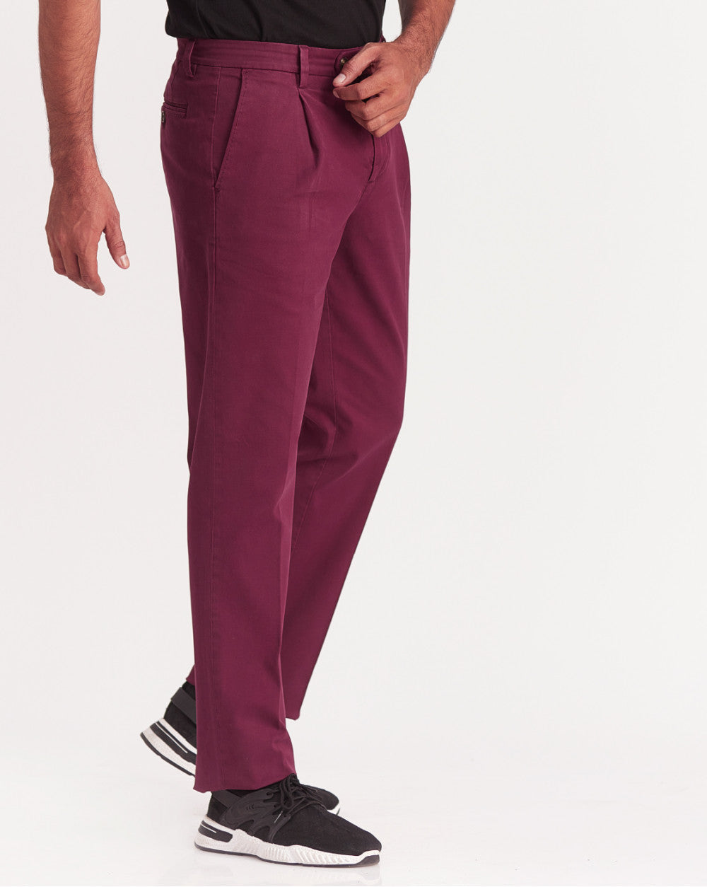 Single Pleated Relaxed Fit Garment Dyed - Maroon