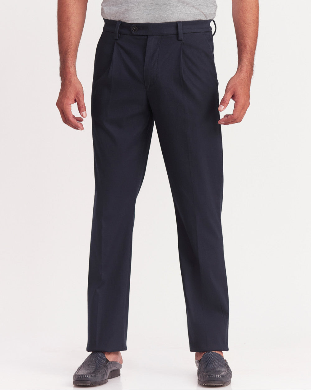 Single Pleated Relaxed Fit Trousers - Navy