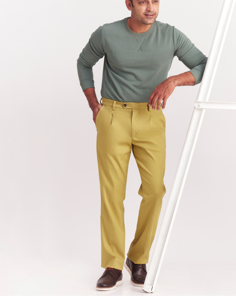 Single Pleated Relaxed Fit Trousers - Granola Khaki