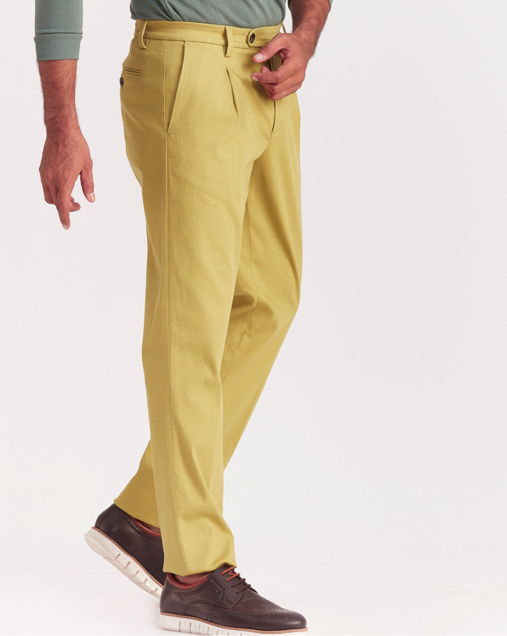 Single Pleated Relaxed Fit Trousers - Granola Khaki