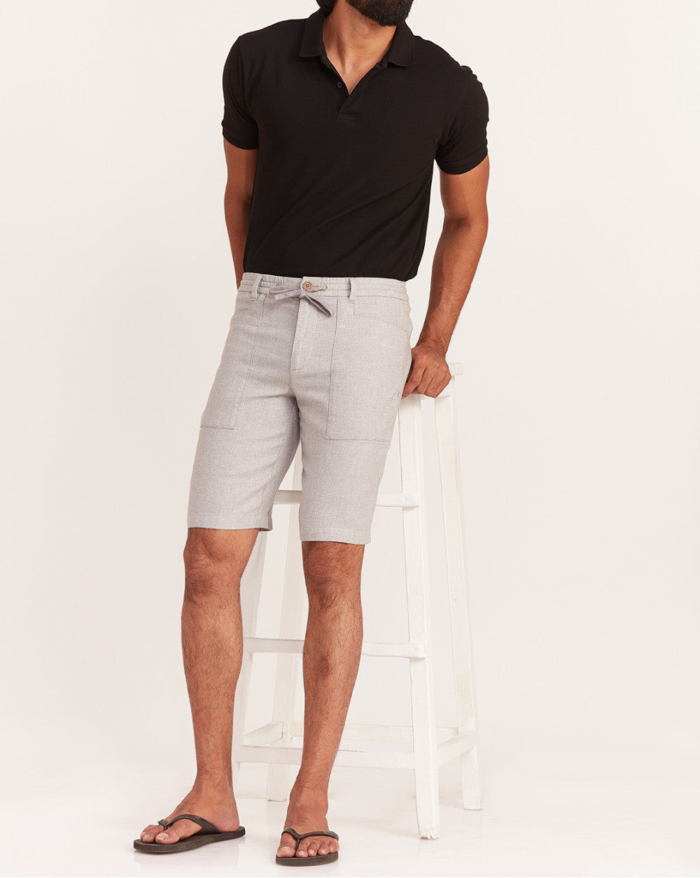 Regular Fit Textured Linen Shorts - Cloud Grey