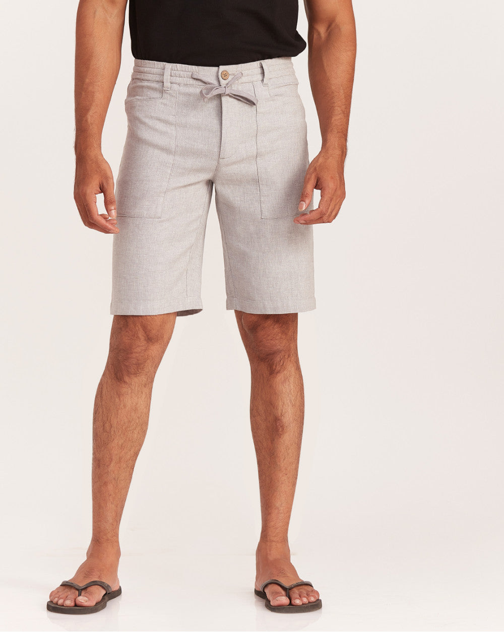 Regular Fit Textured Linen Shorts - Cloud Grey