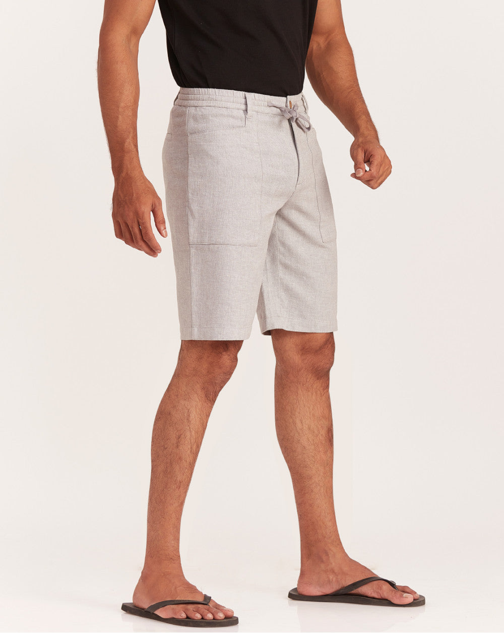 Regular Fit Textured Linen Shorts - Cloud Grey