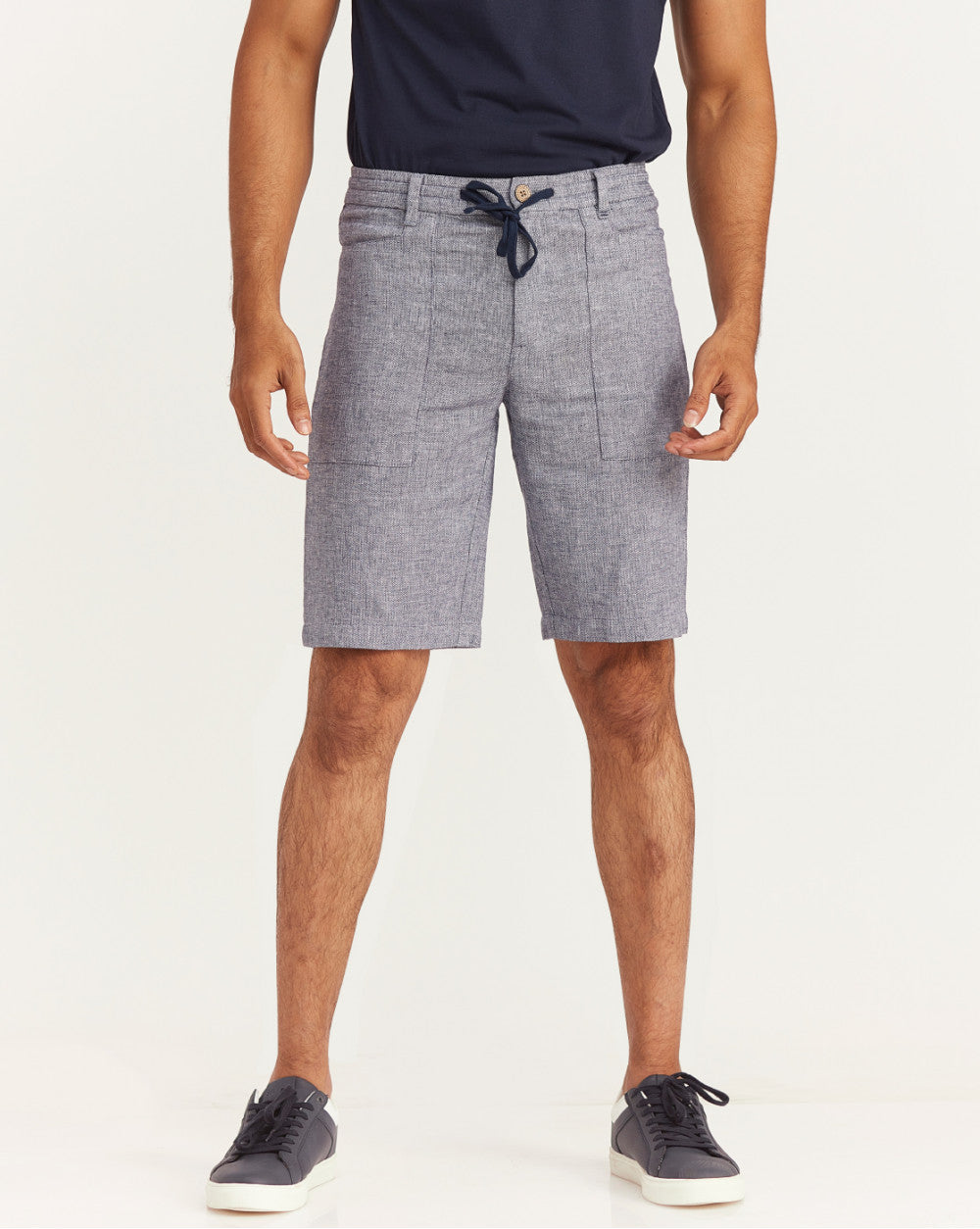 Regular Fit Textured Linen Shorts - Space Blue