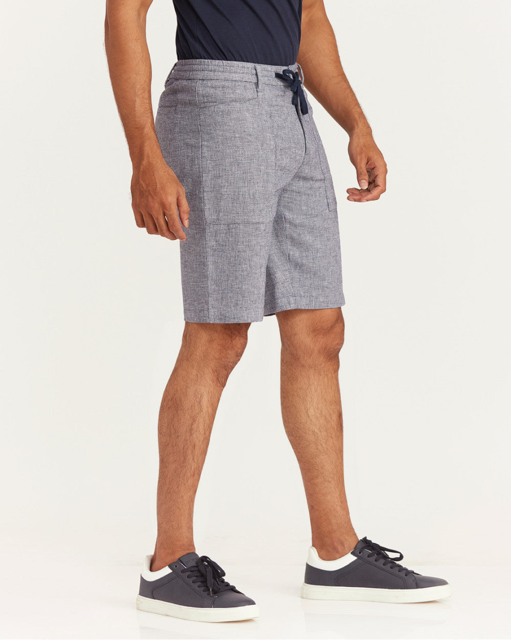 Regular Fit Textured Linen Shorts - Space Blue