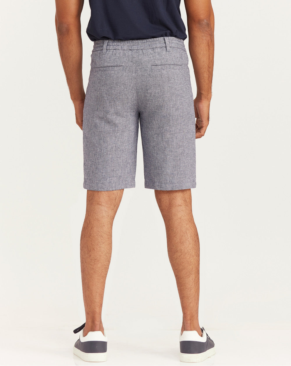 Regular Fit Textured Linen Shorts - Space Blue