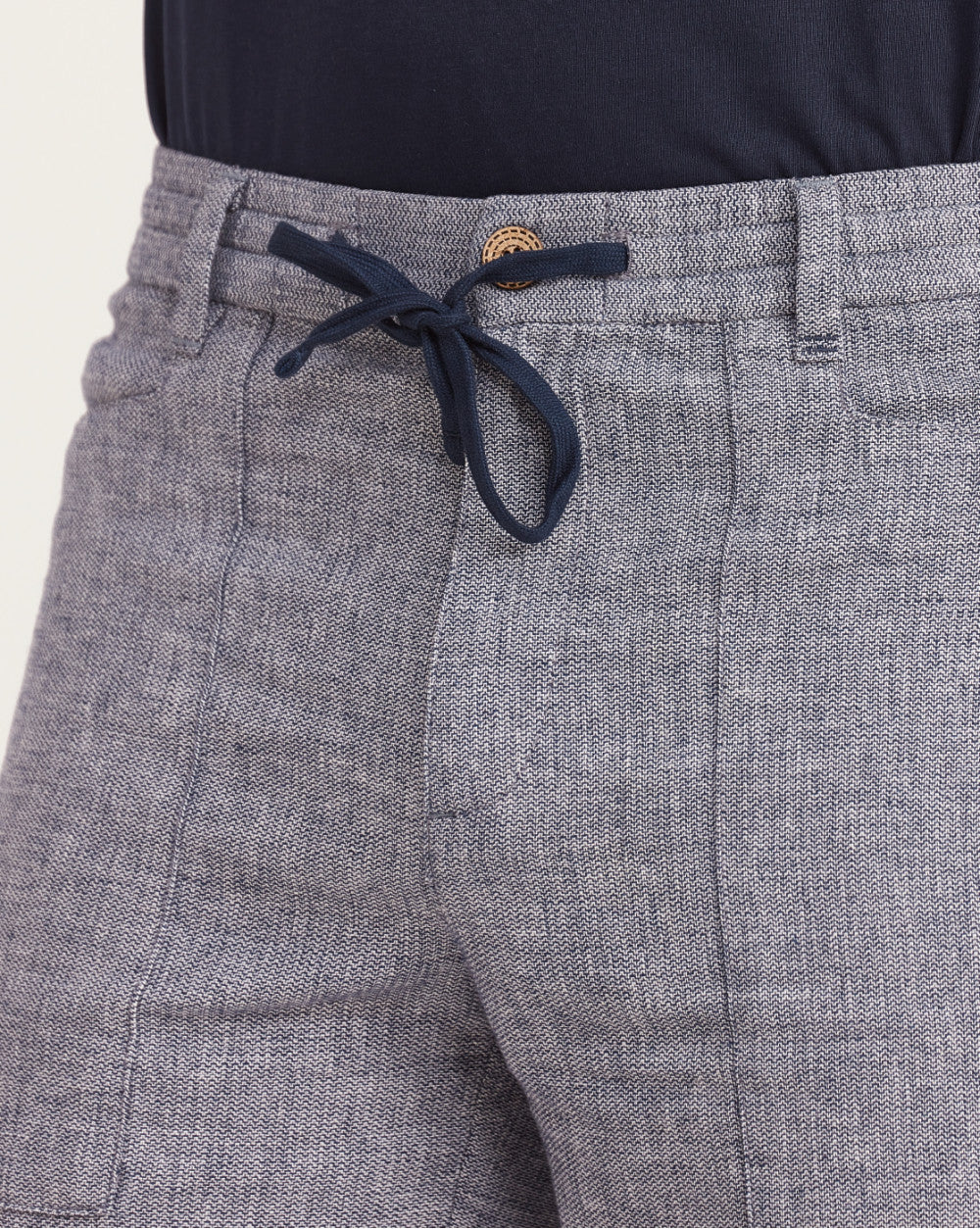 Regular Fit Textured Linen Shorts - Space Blue