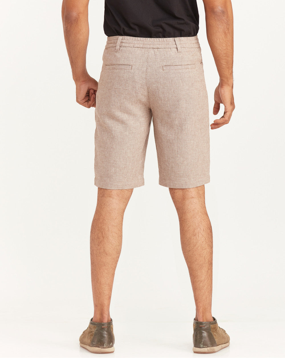 Regular Fit Textured Linen Shorts - Brown Oak