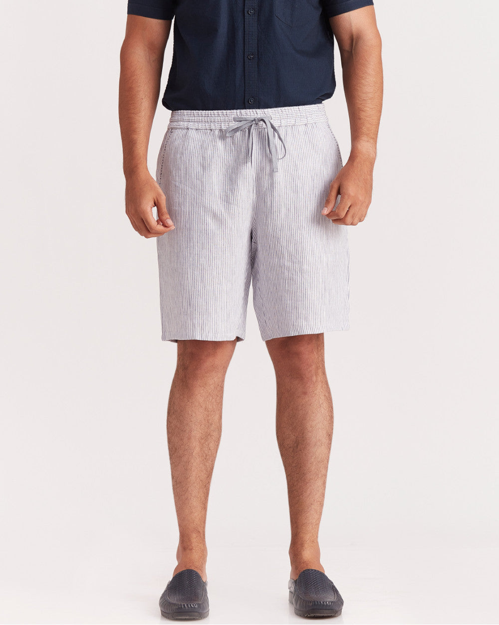 Regular Fit Linen Shorts - Blue Stripes