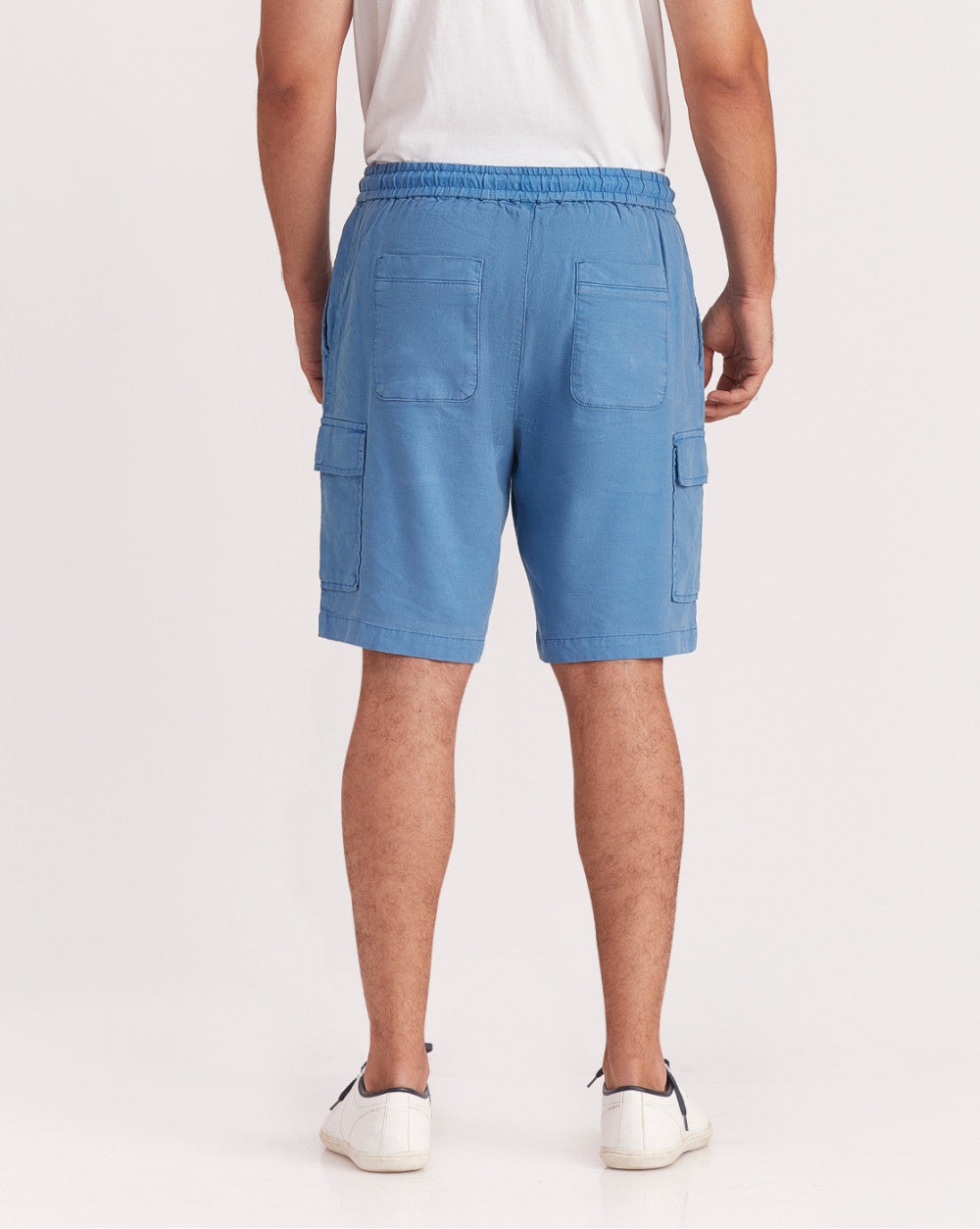 Regular Fit Dyed Linen Cargo Shorts - Federal Blue