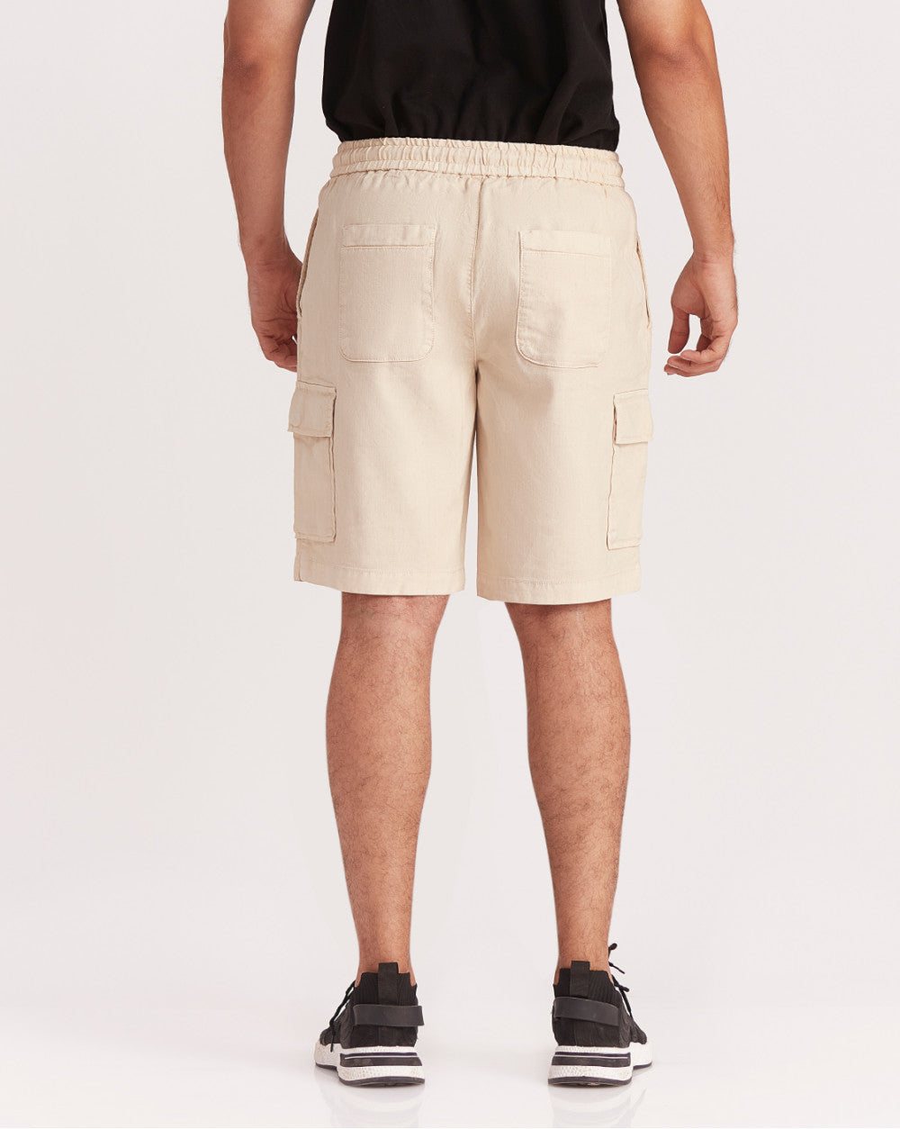 Regular Fit Dyed Linen Cargo Shorts - Beige Khaki