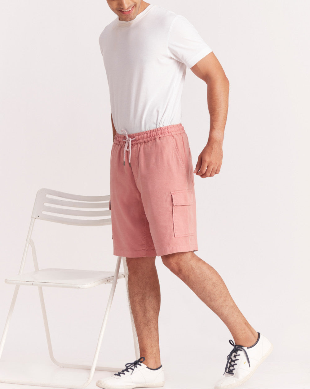 Regular Fit Dyed Linen Cargo Shorts - Crepe Pink