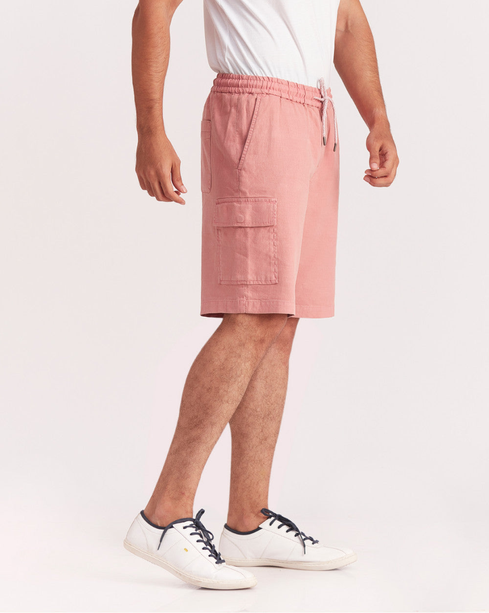 Regular Fit Dyed Linen Cargo Shorts - Crepe Pink