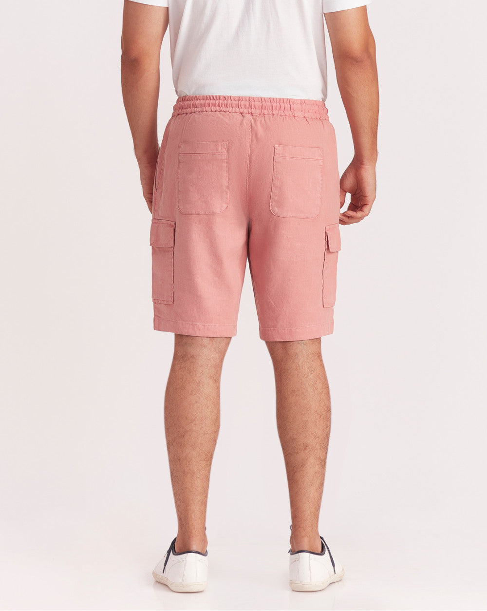 Regular Fit Dyed Linen Cargo Shorts - Crepe Pink