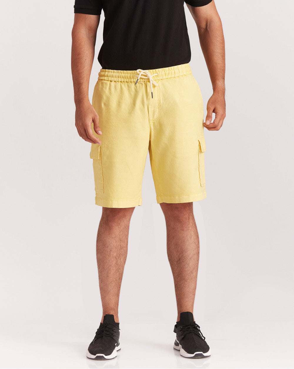 Regular Fit Dyed Linen Cargo Shorts - Butter Yellow