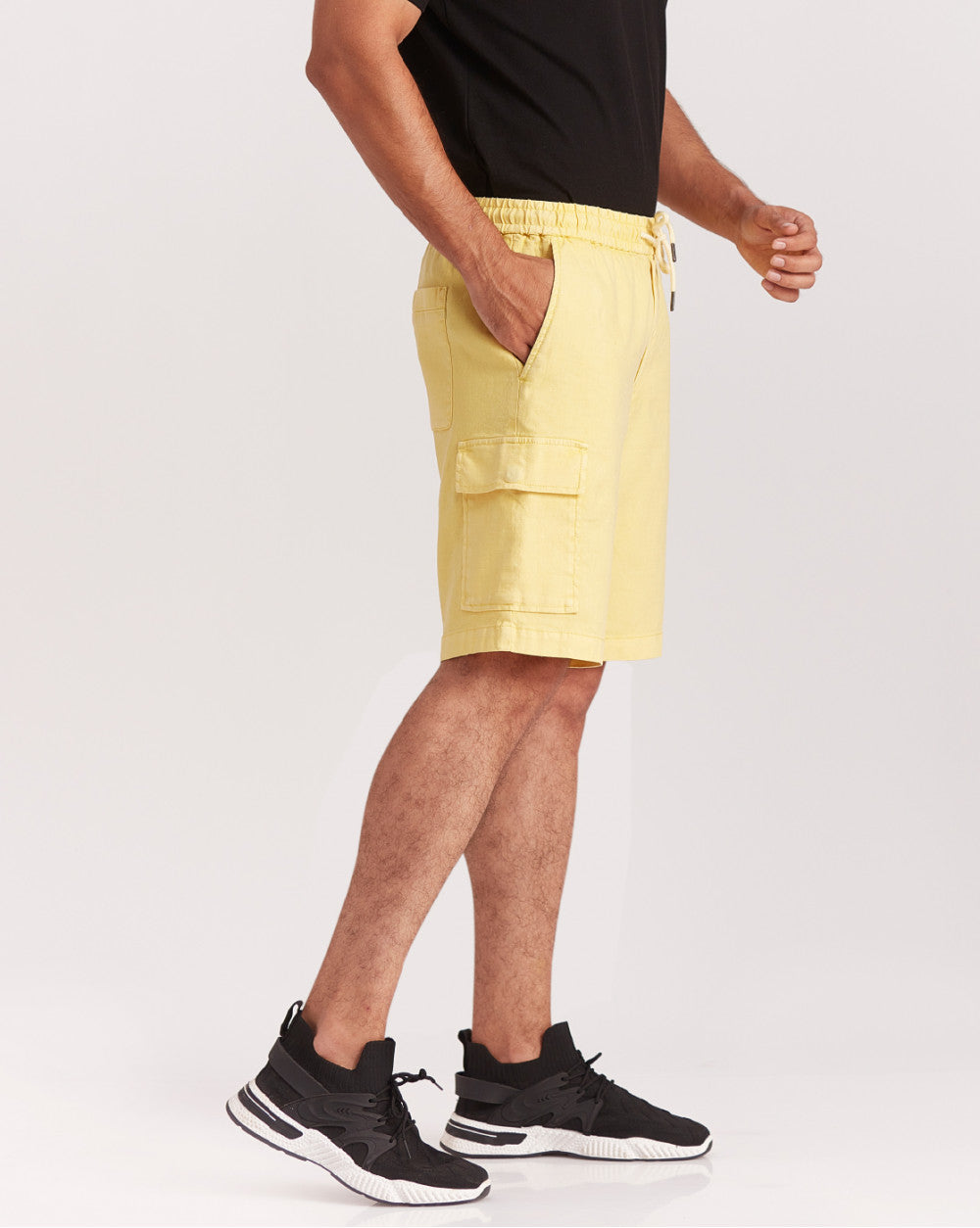 Regular Fit Dyed Linen Cargo Shorts - Butter Yellow