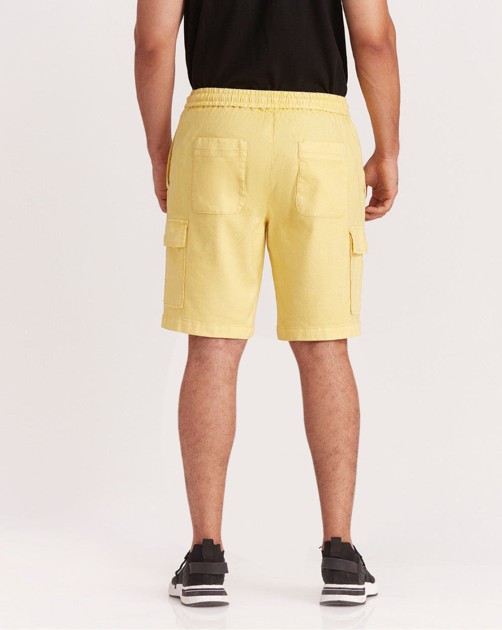 Regular Fit Dyed Linen Cargo Shorts - Butter Yellow