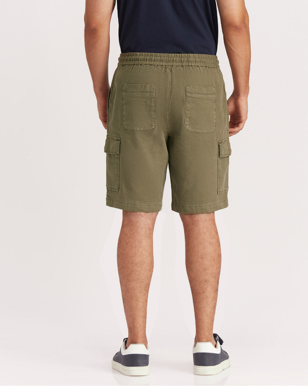 Regular Fit Dyed Linen Cargo Shorts - Army Green