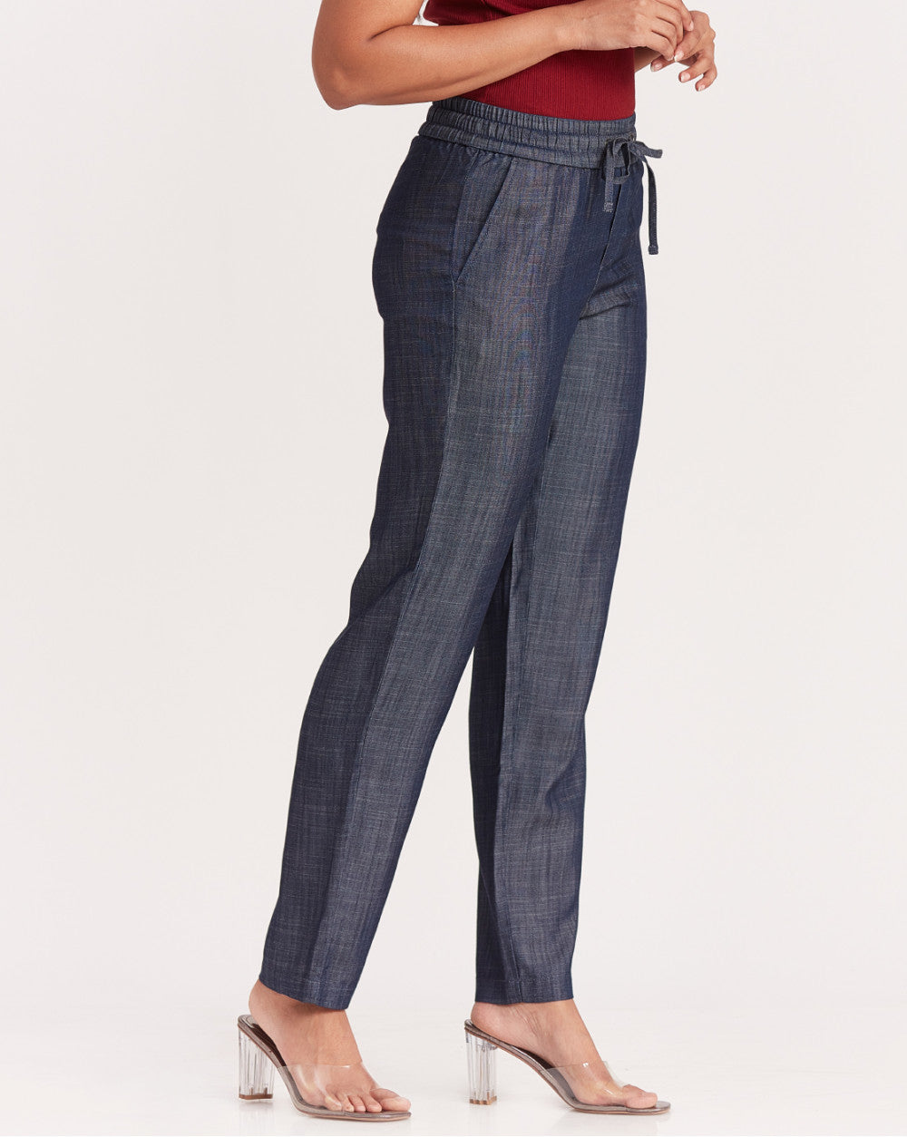 Tapered Fit Drawstring Indigo Pants - Prime Blue