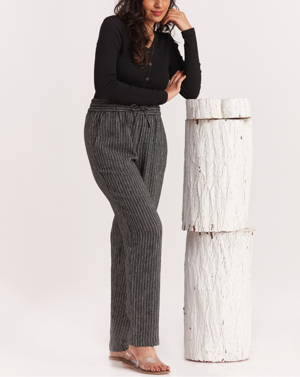 Tapered Fit Tapered &amp; Relaxed Drawstring Stripe Pants - Neutral Stripe