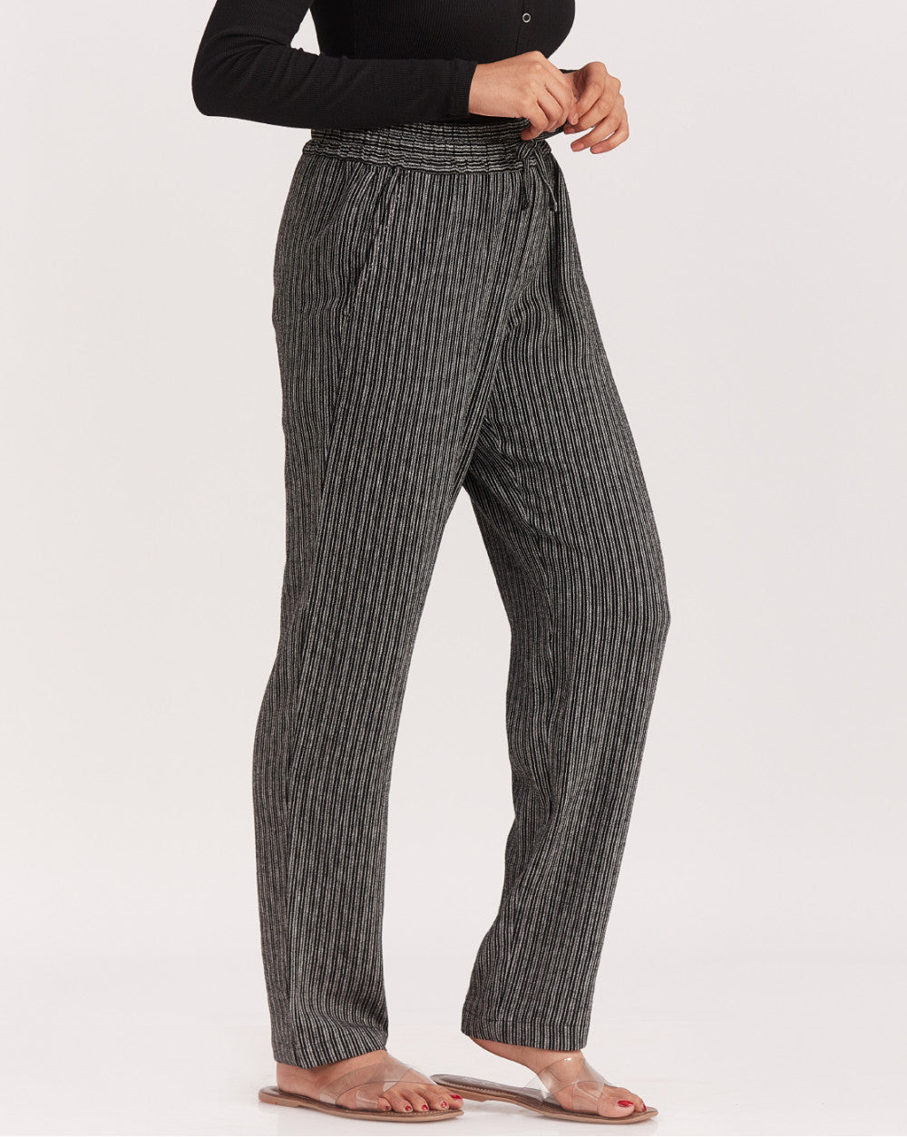 Tapered Fit Tapered &amp; Relaxed Drawstring Stripe Pants - Neutral Stripe