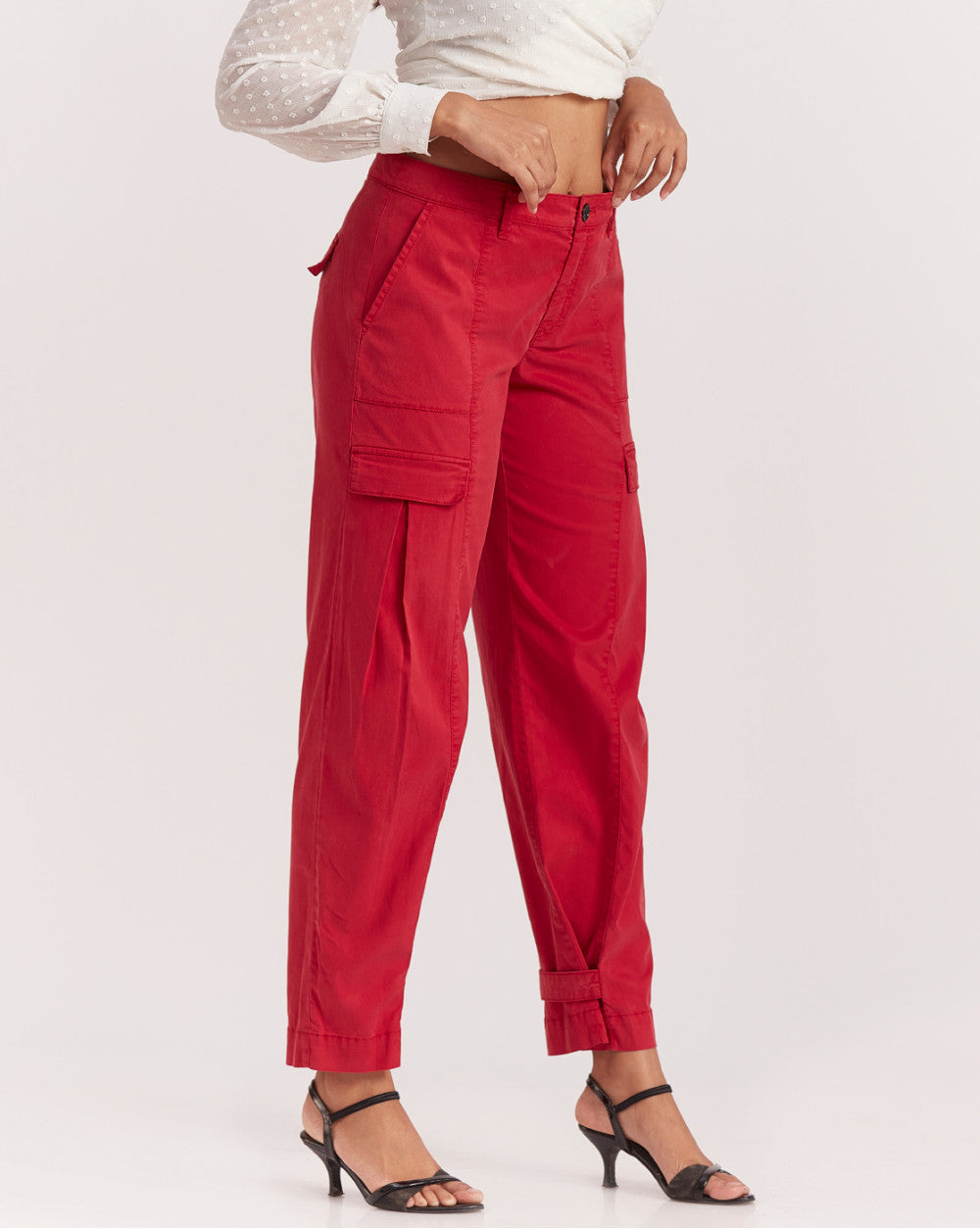 Straight Fit Garment Dyed Utility Pants - Robin Red