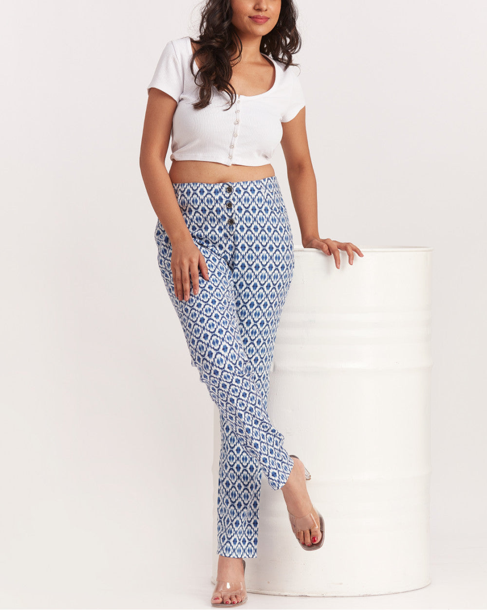 Slim Fit Geometric Print Pants - Blue Ikat Print