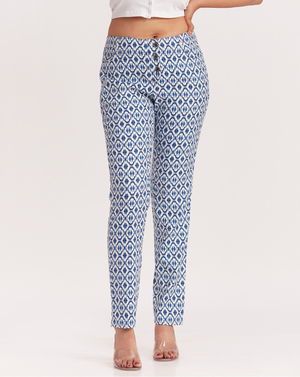 Slim Fit Geometric Print Pants - Blue Ikat Print