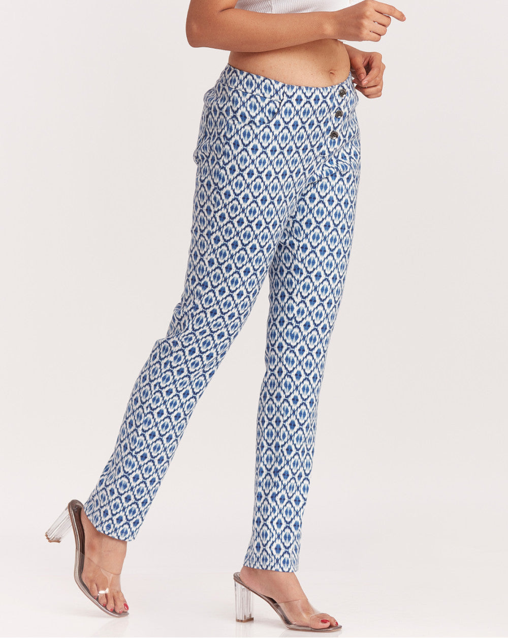 Slim Fit Geometric Print Pants - Blue Ikat Print