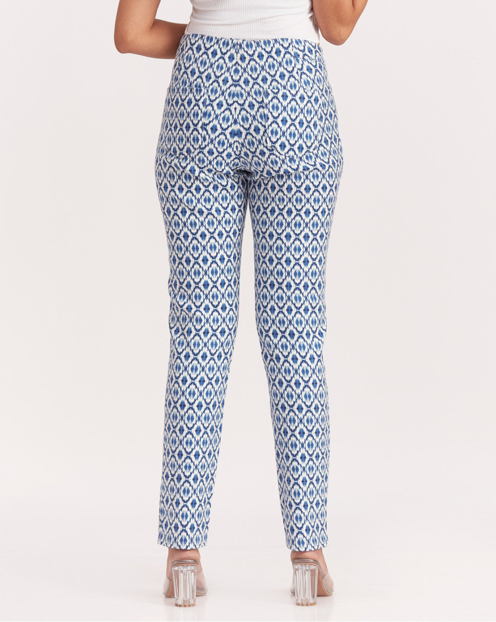 Slim Fit Geometric Print Pants - Blue Ikat Print