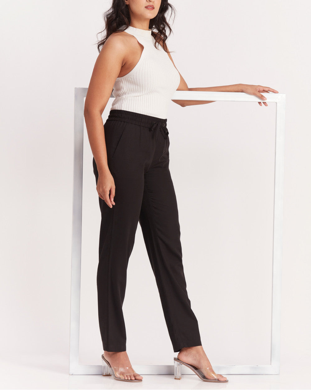 Tapered &amp; Relaxed Fit Drawstring Pants - Jet Black