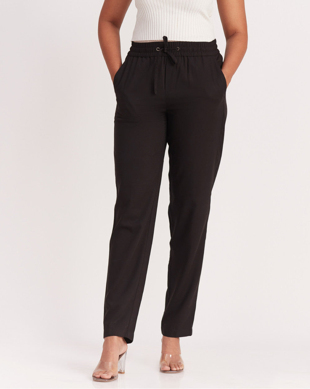 Tapered &amp; Relaxed Fit Drawstring Pants - Jet Black