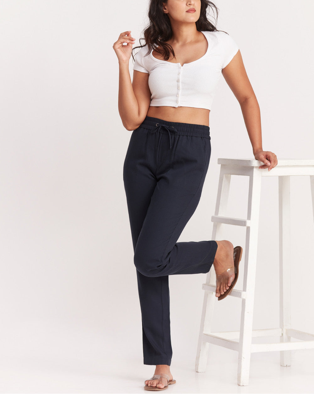 Tapered &amp; Relaxed Fit Drawstring Pants - Navy