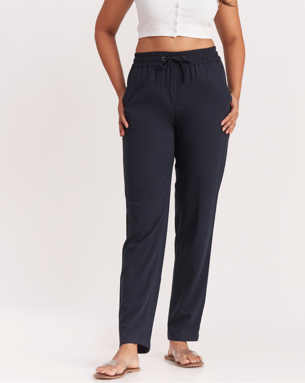 Tapered &amp; Relaxed Fit Drawstring Pants - Navy