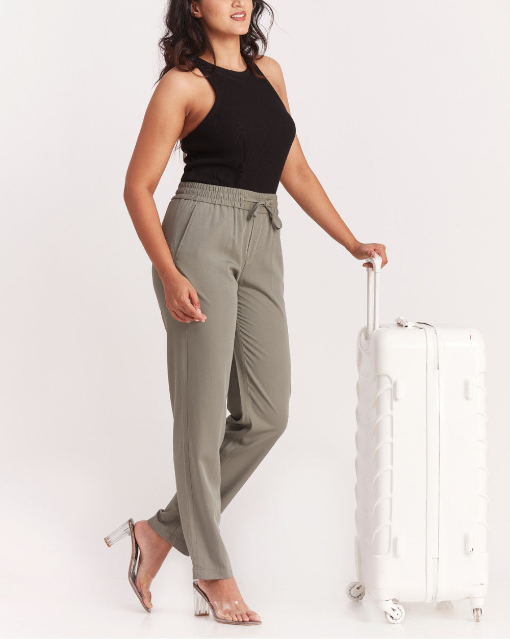 Tapered &amp; Relaxed Fit Drawstring Pants - Sage Green