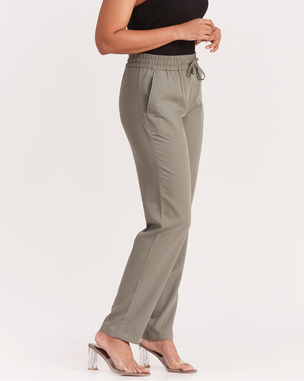 Tapered &amp; Relaxed Fit Drawstring Pants - Sage Green