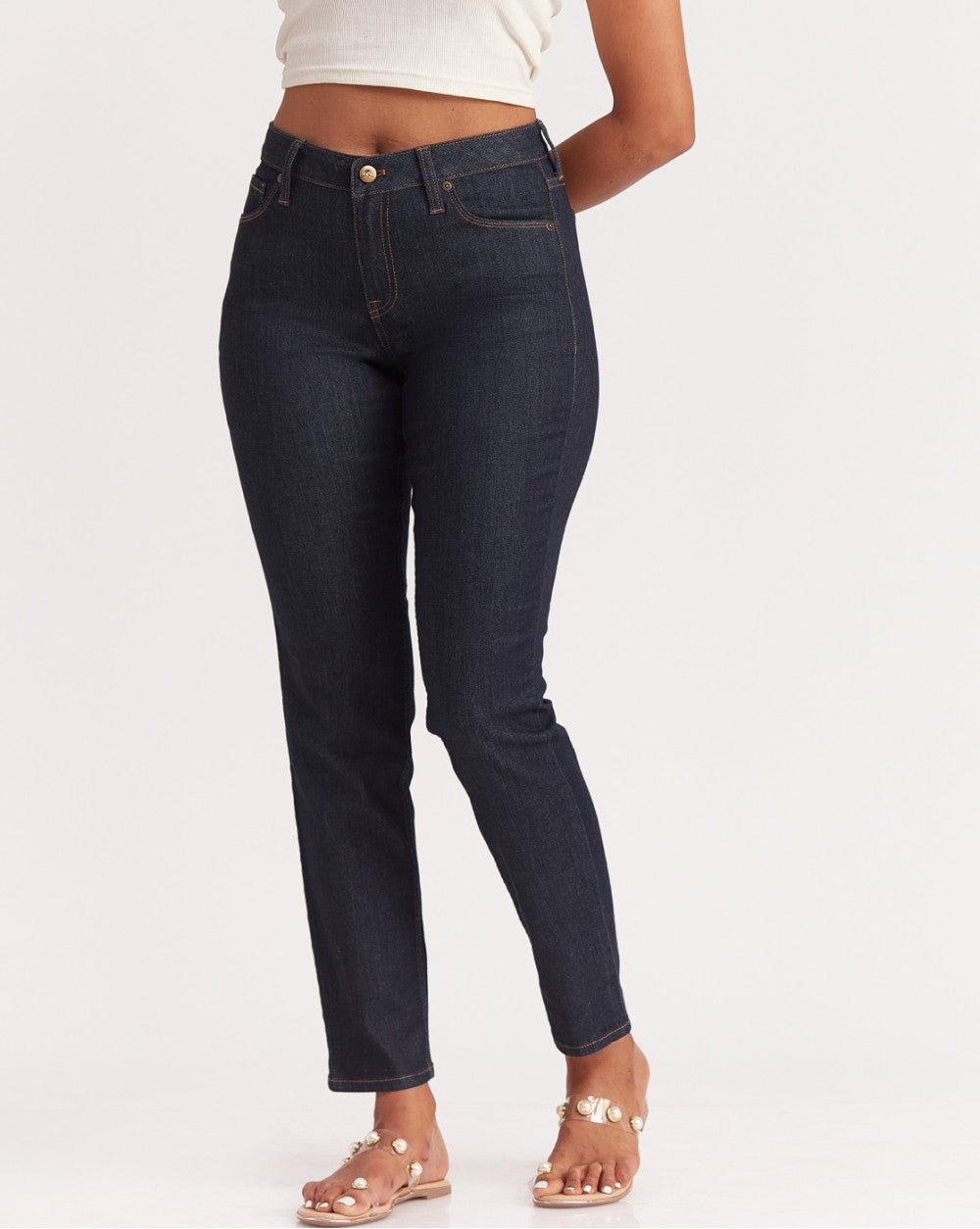 Slim Fit Mid Waist Jeans - Natural Blue