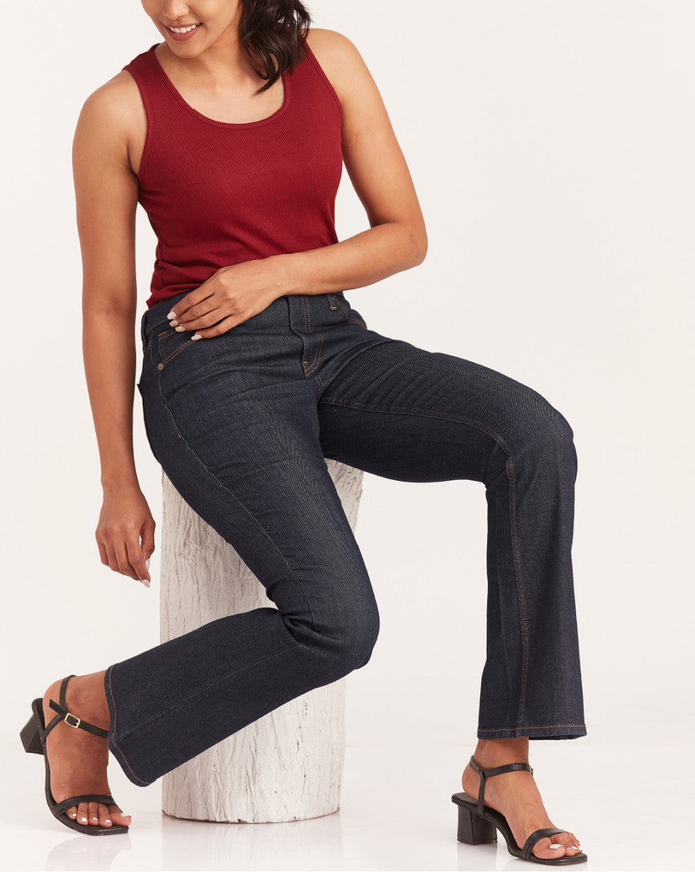 Fit And Flare Mid Waist Jeans - Natural Blue
