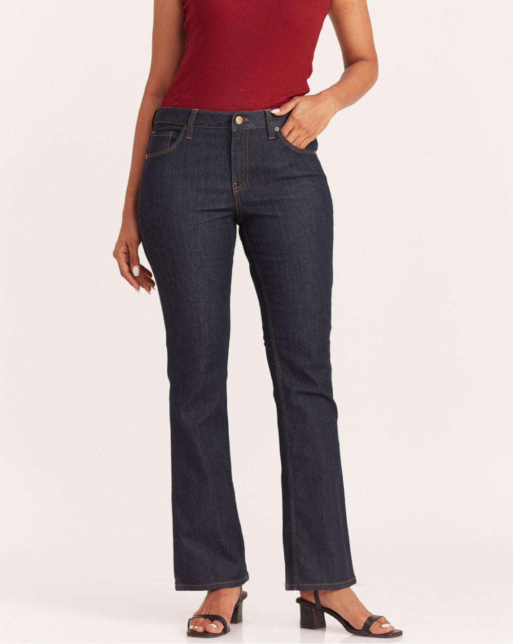 Fit And Flare Mid Waist Jeans - Natural Blue