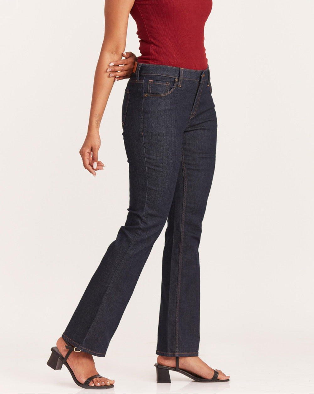 Fit And Flare Mid Waist Jeans - Natural Blue