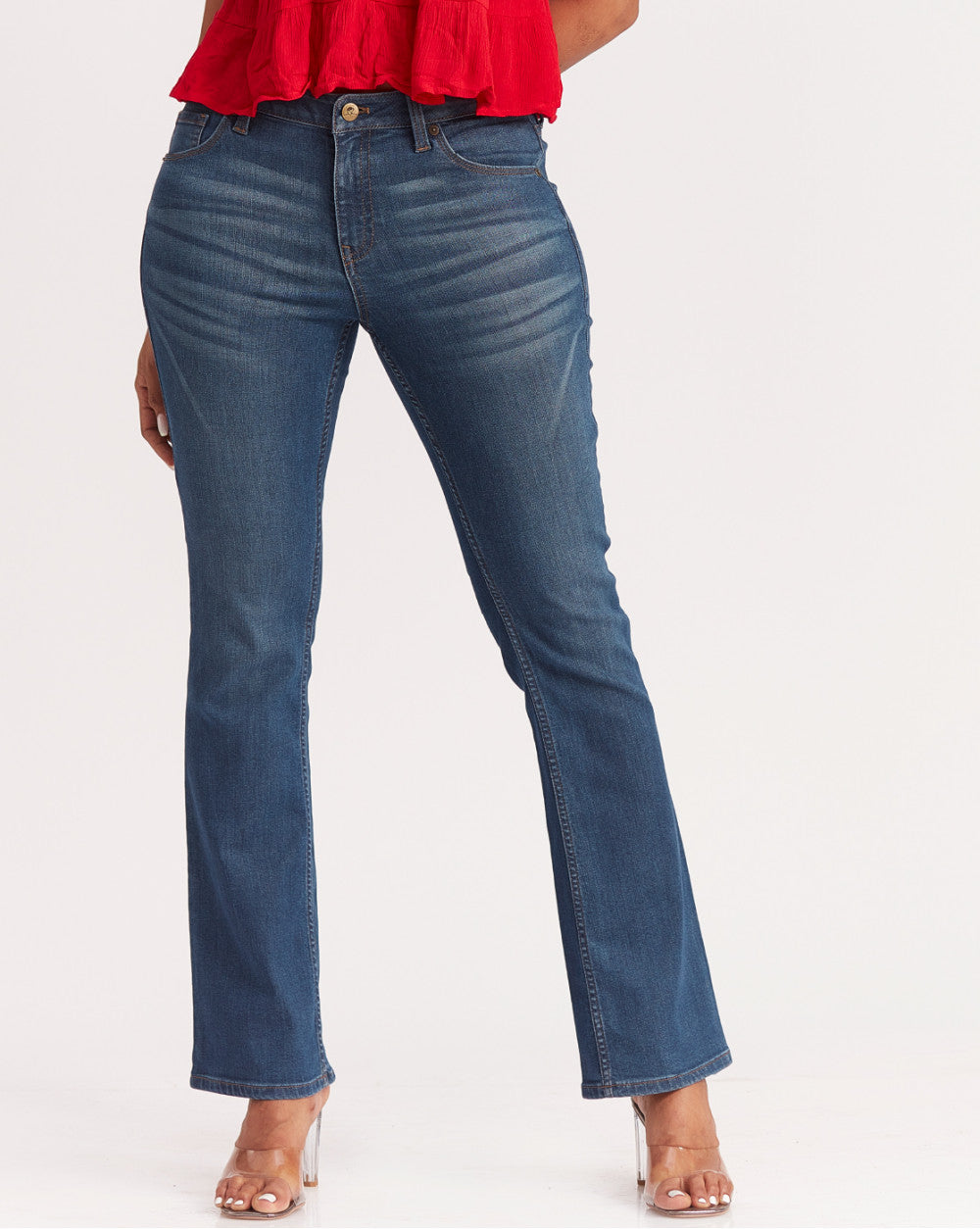 Fit And Flare Mid Waist Jeans - Classic Blue