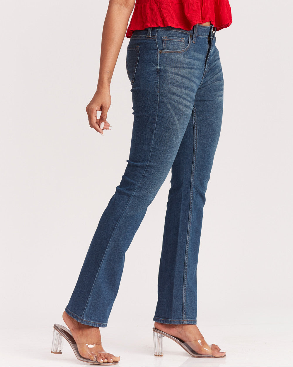 Fit And Flare Mid Waist Jeans - Classic Blue