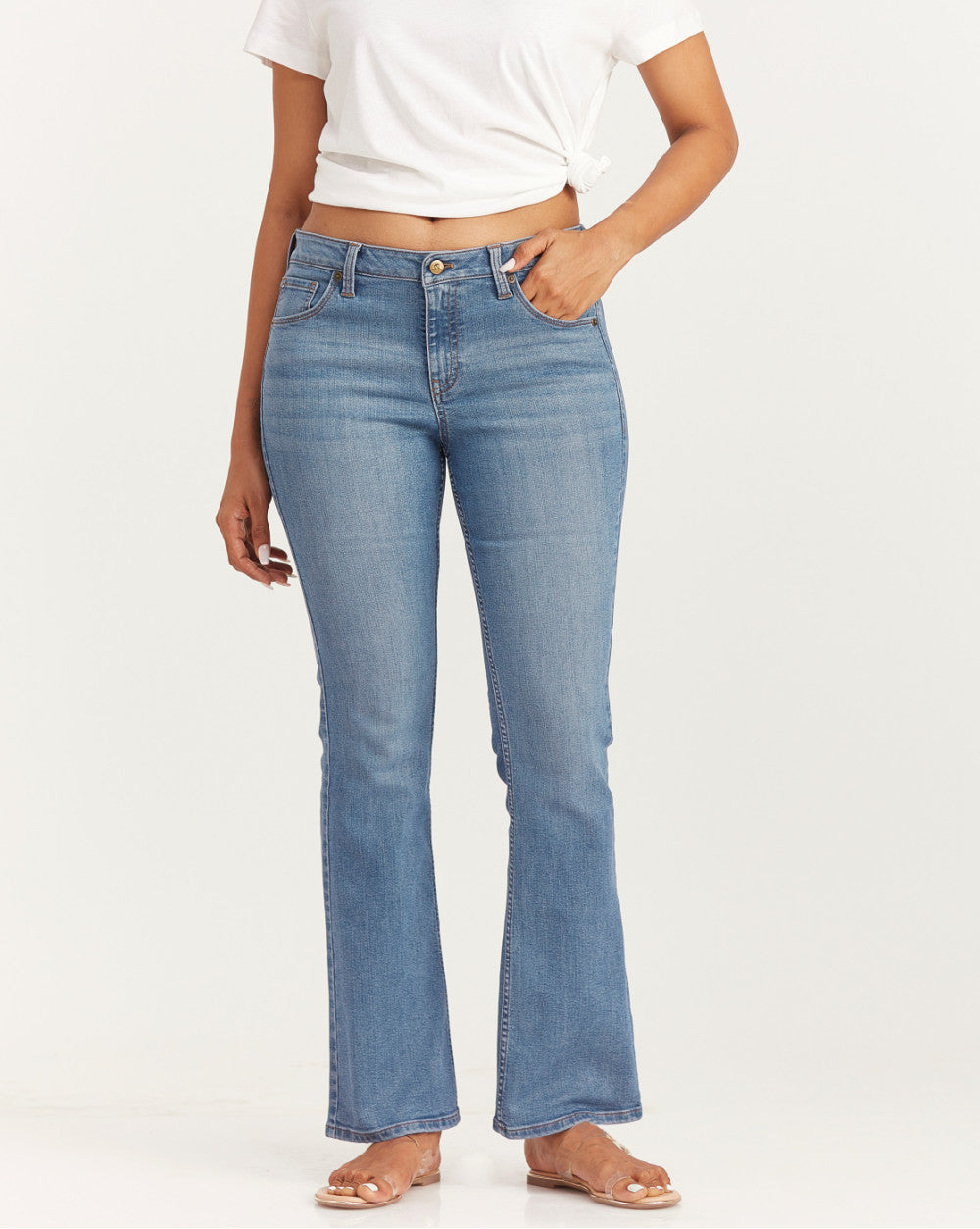 Fit And Flare Mid Waist Jeans - Summer Blue