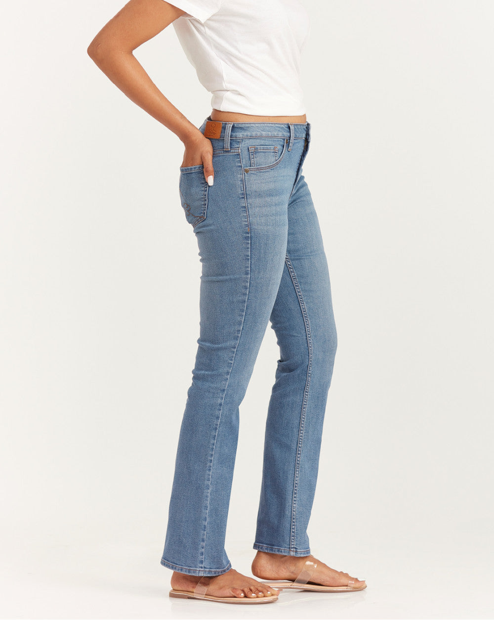 Fit And Flare Mid Waist Jeans - Summer Blue
