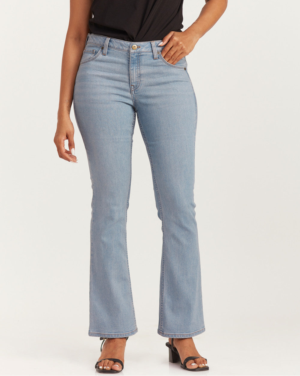 Fit And Flare Mid Waist Jeans - Vapour Blue