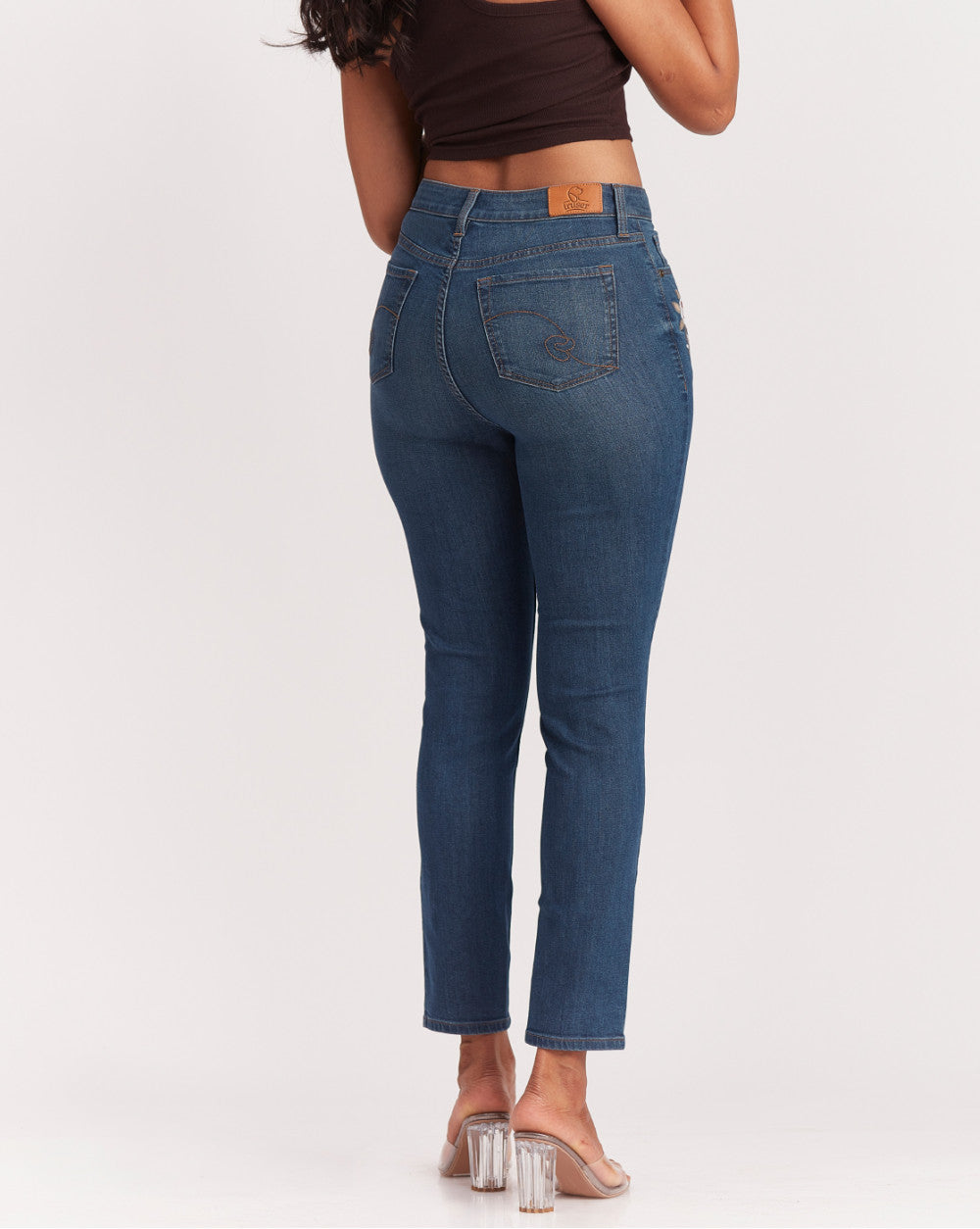 Skinny Fit, Floral Embroidered Jeans - Classic Blue