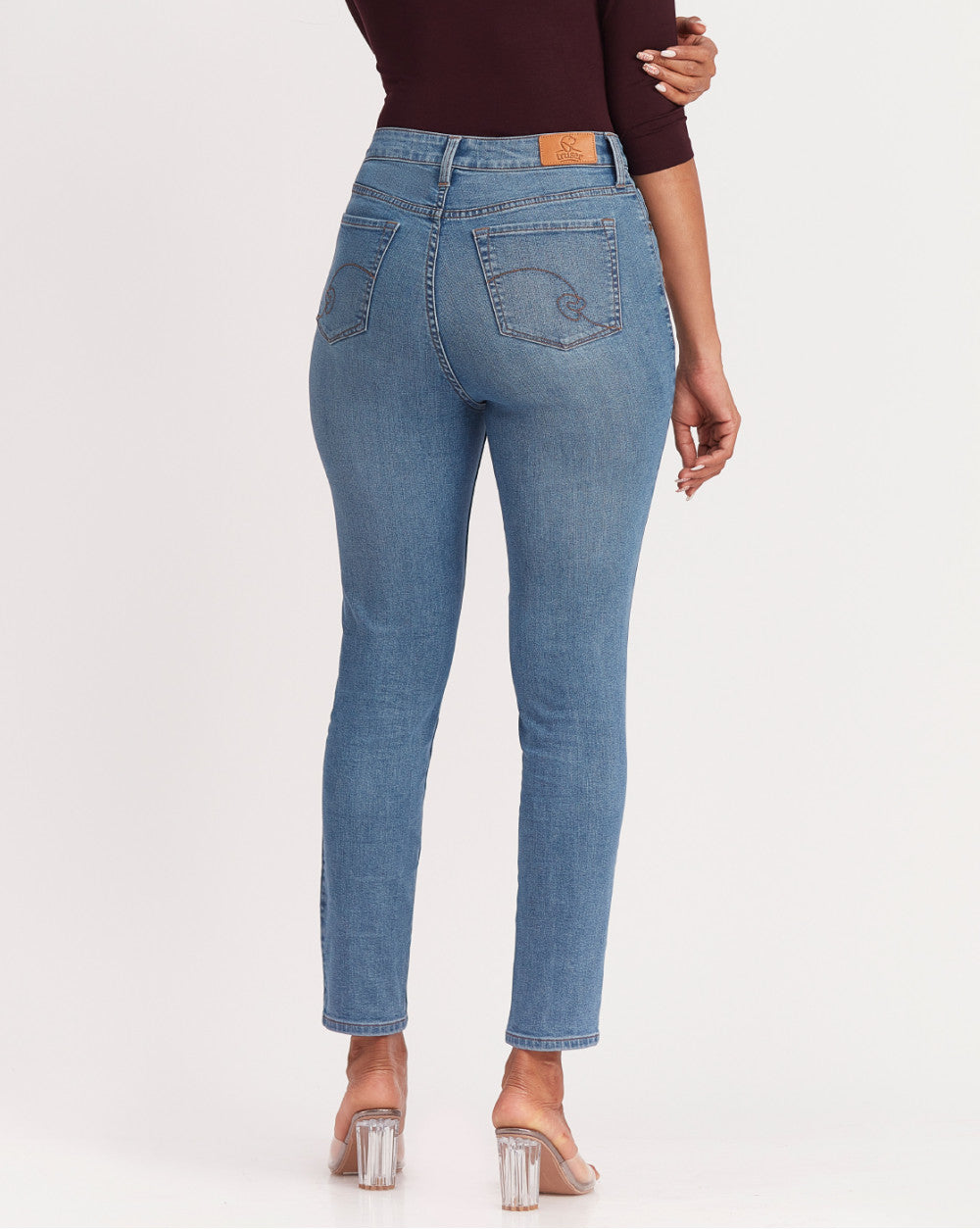 Skinny Fit, Floral Embroidered Jeans - Summer Blue